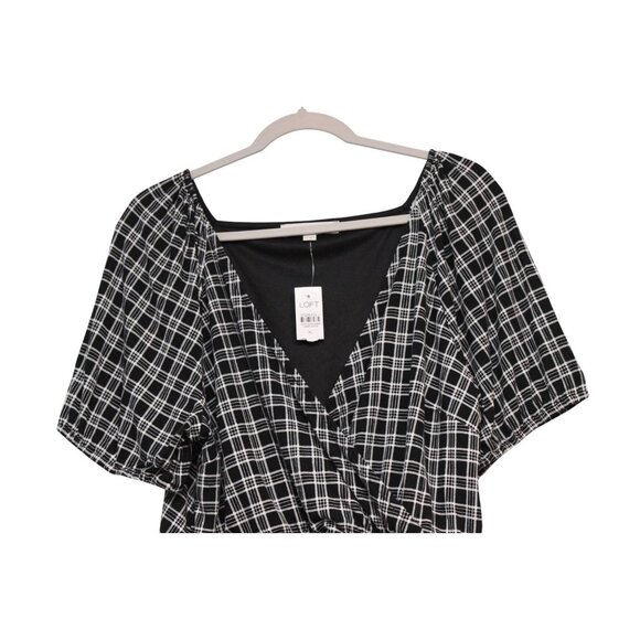 NWT LOFT Dress Size XL Gingham Puff Sleeve Faux Wrap Style Preppy Plaid Classic - Picture 2 of 13